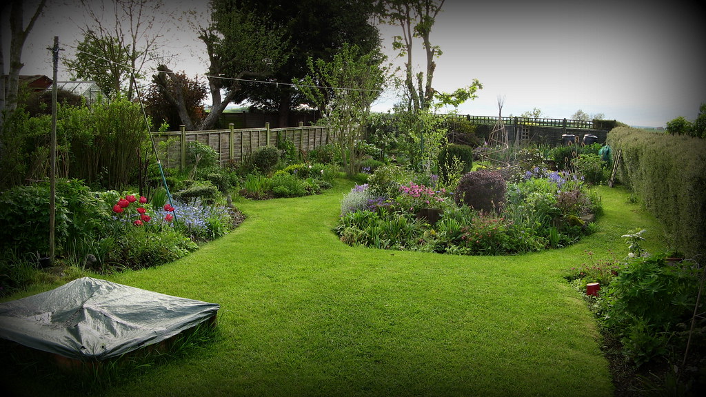 Massifs paillés et arbustes taillés après entretien de jardin